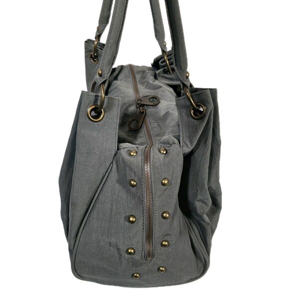 Baggallini‎ Valencia Shoulder Bag Nylon Gray Turnlock Studs Tote Travel - Picture 5 of 16